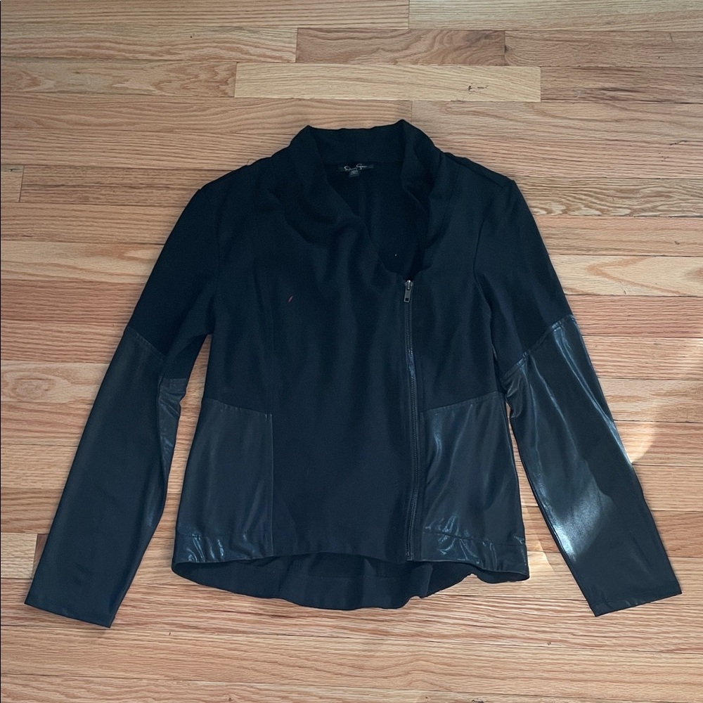 Jessica Simpson Moto Jacket Womens Medium Black Faux Leather Zip Up Casual
